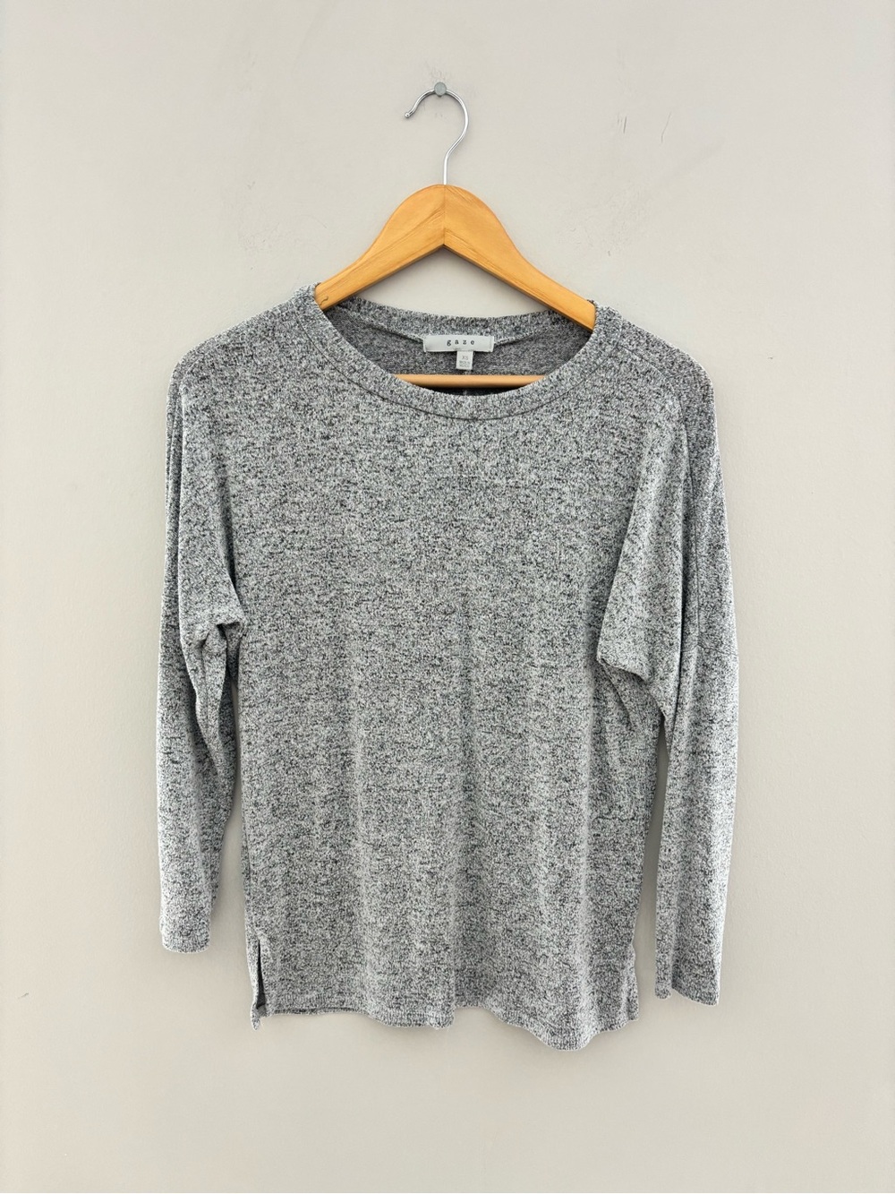 Gaze Marled Knit Long Sleeve Top Women's XS Gray Lightweight Sweater